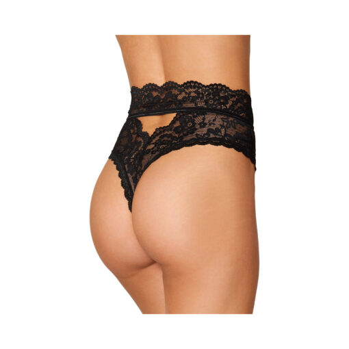 Dreamgirl High-Waist Scallop Lace Panty With Keyhole Back Black M