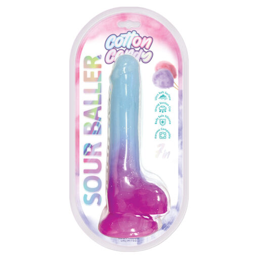 Cotton Candy Sour Baller 7 in. Silicone Dildo Aqua-Purple