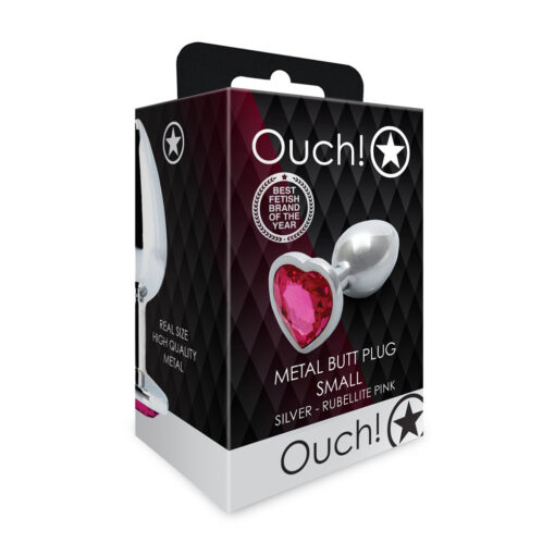 Ouch! Heart Gem Butt Plug Small Silver-Rubellite Pink