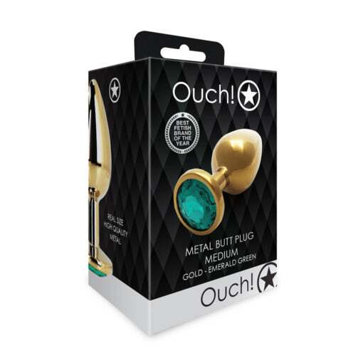 Ouch! Round Gem Butt Plug Medium Gold-Emerald Green