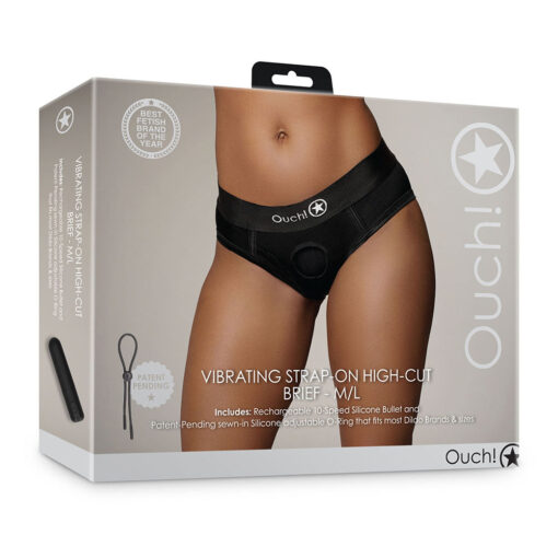 Ouch! Vibrating Strap-on High-cut Brief Black M-L