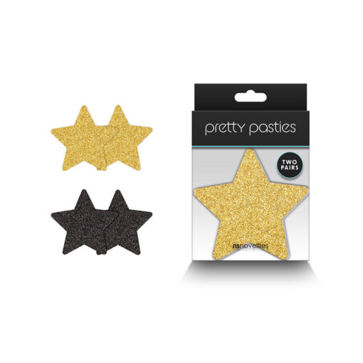 Pretty Pasties Glitter Stars Black-Gold 2 Pair