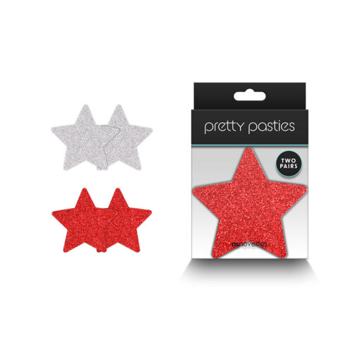 Pretty Pasties Glitter Stars Red-Silver 2 Pair