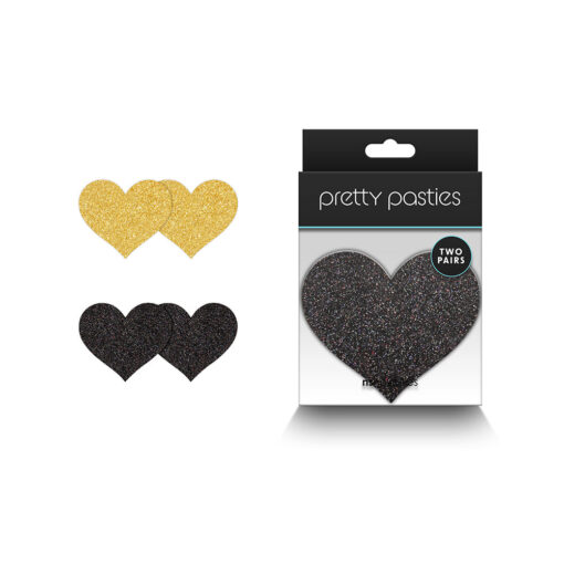 Pretty Pasties Glitter Hearts Black-Gold 2 Pair