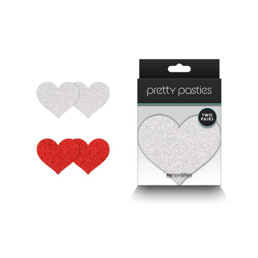 Pretty Pasties Glitter Hearts Red-Silver 2 Pair