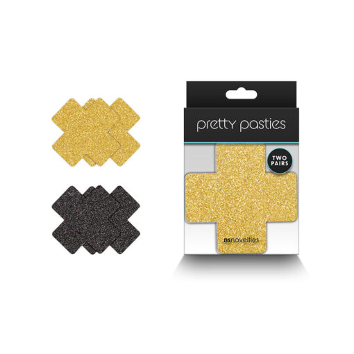 Pretty Pasties Glitter Cross Black-Gold 2 Pair