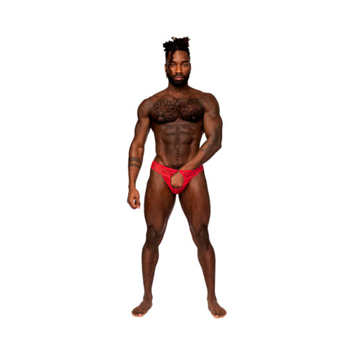 Male Power Sassy Lace Open Ring Thong Red L-XL