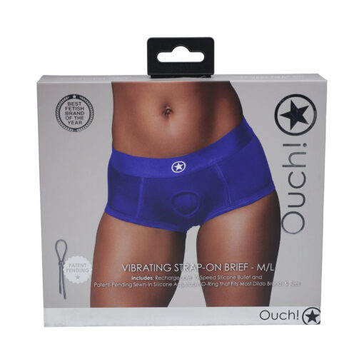 Ouch! Vibrating Strap-on Brief Royal Blue M-L