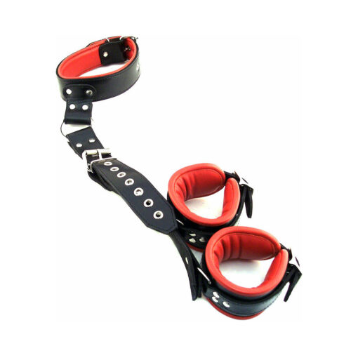 Rouge Leather Neck to Wrist Restraint Black-Red