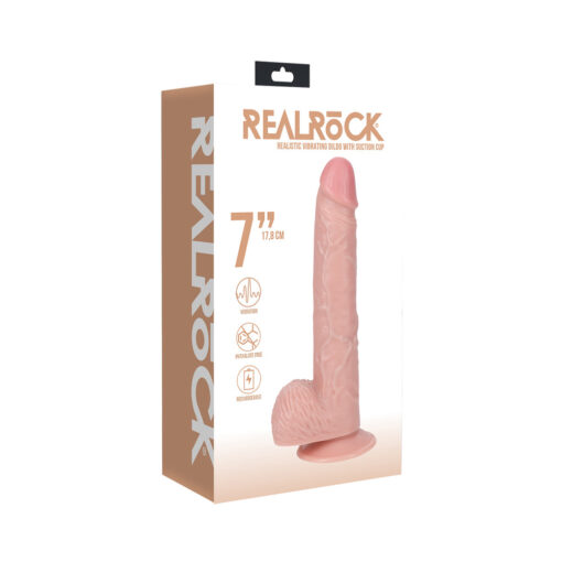 RealRock 7 in. Vibrating Cock with Balls Regular Straight Beige