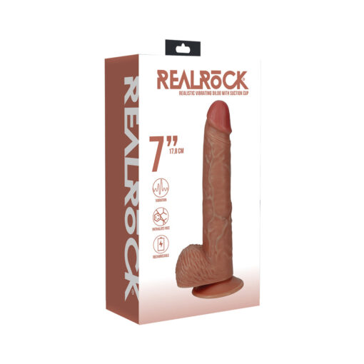 RealRock 7 in. Vibrating Cock with Balls Regular Straight Tan