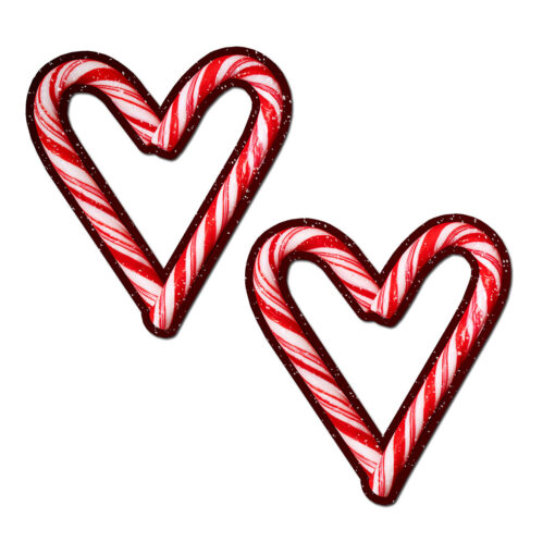 Pastease Peek-A-Boob Candy Cane Heart Pasties Red-White