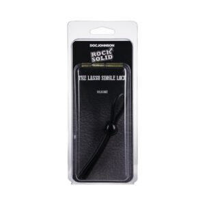 Black adjustable lasso-style single lock ring in clear plastic retail packaging with Rock Solid branding
