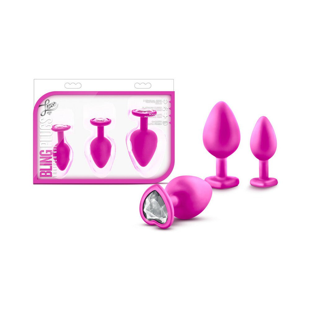 Luxe 3-Piece Bling Plug Training Kit with White Gem Base Pink