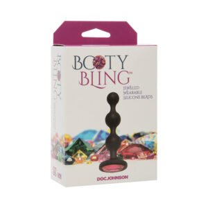 Box of Doc Johnson Booty Bling jeweled silicone beads in hot pink with gem accents