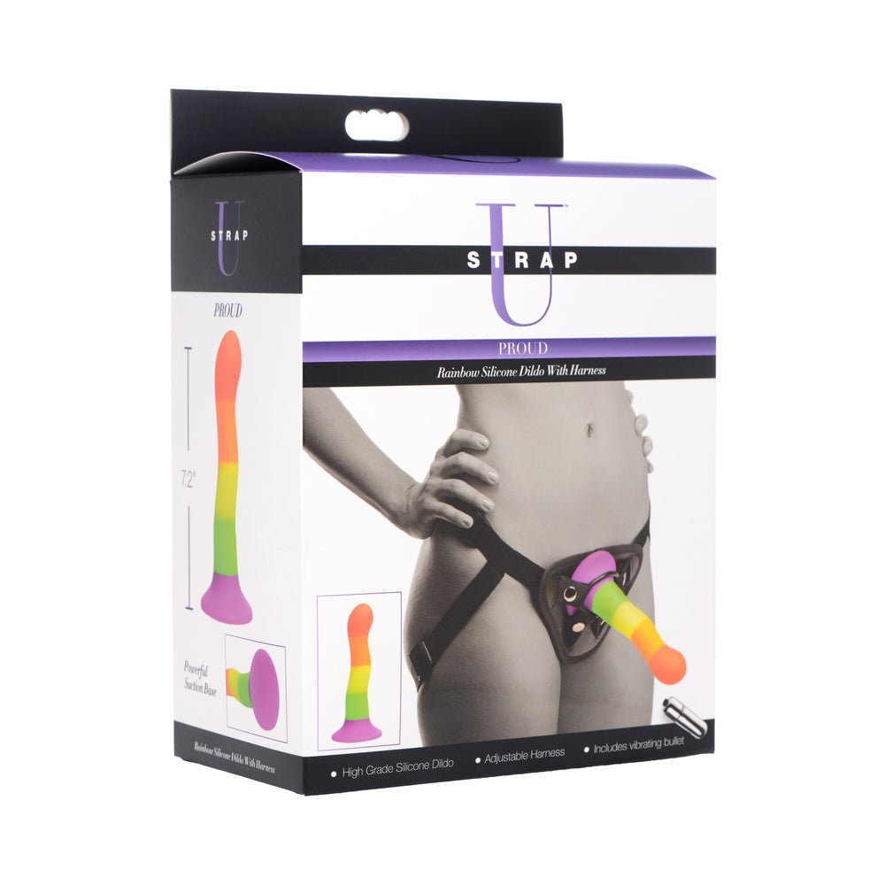 Strap U Proud Rainbow Silicone Dildo with Harness
