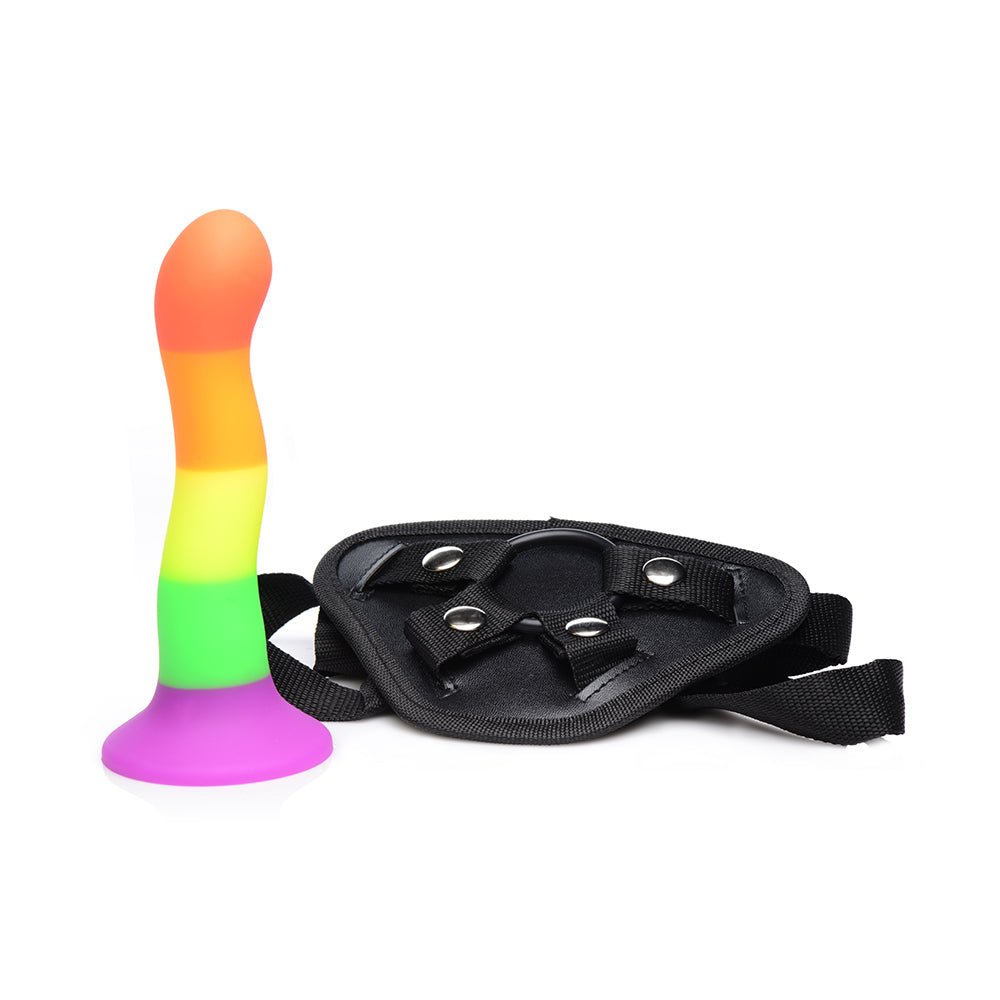 Strap U Proud Rainbow Silicone Dildo with Harness - Image 2