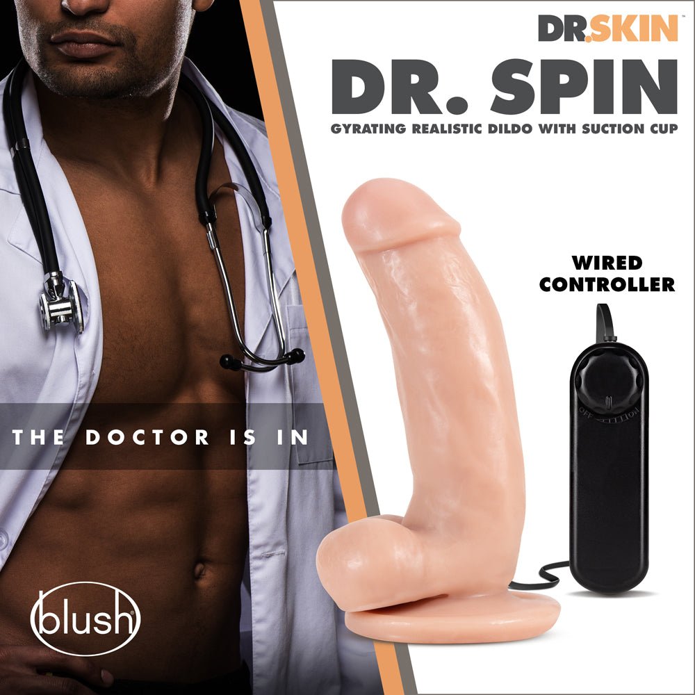 Dr. Skin Dr. Spin 7 in. Gyrating Realistic Dildo with Balls Beige - Image 4