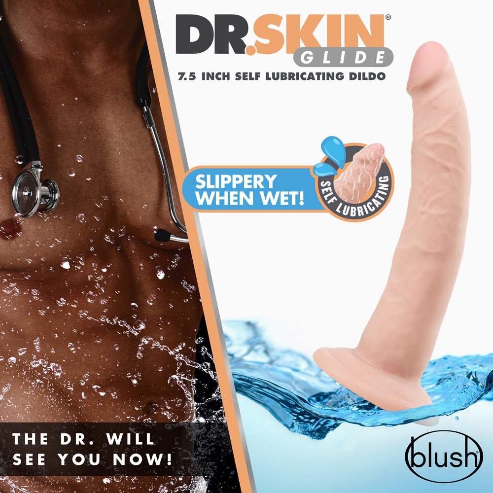Dr. Skin Glide Realistic 7.5 in. Self-Lubricating Dildo Beige - Image 6