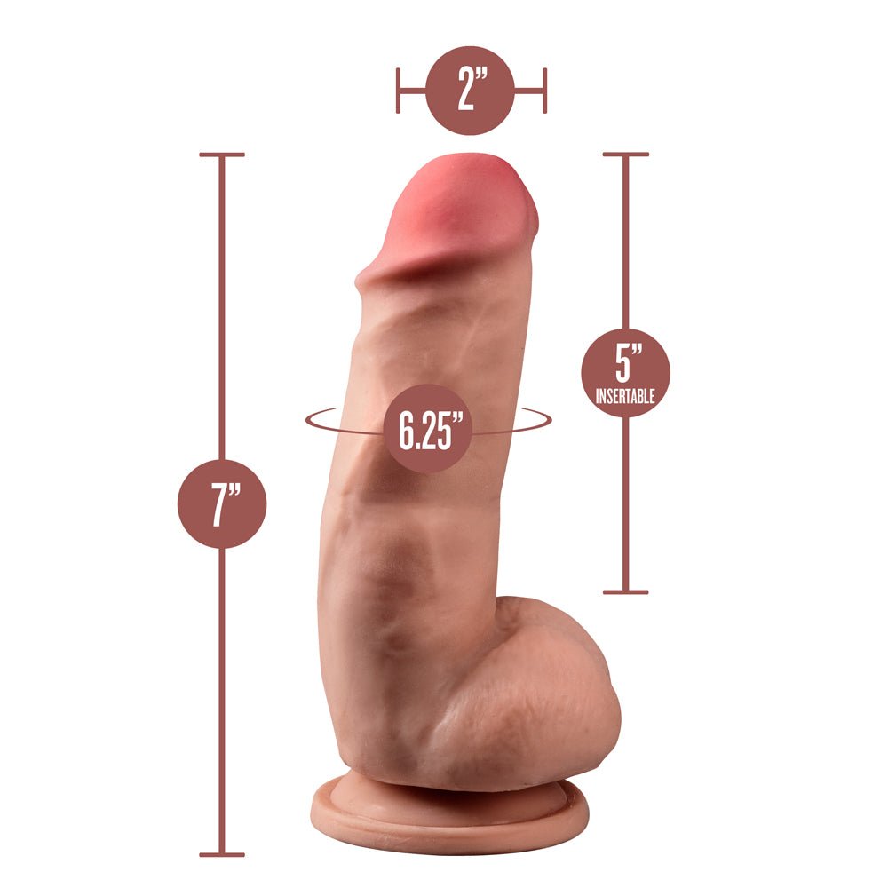 Dr. Skin Plus Girthy 7 in. Triple Density Posable Dildo with Balls Tan - Image 6