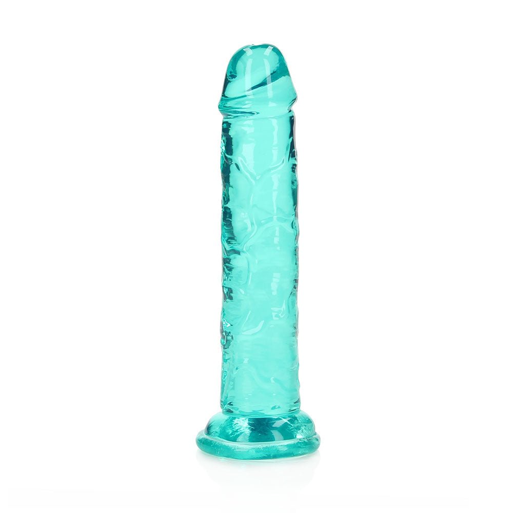 RealRock Crystal Clear Straight 6 in. Dildo Without Balls Turquoise - Image 4
