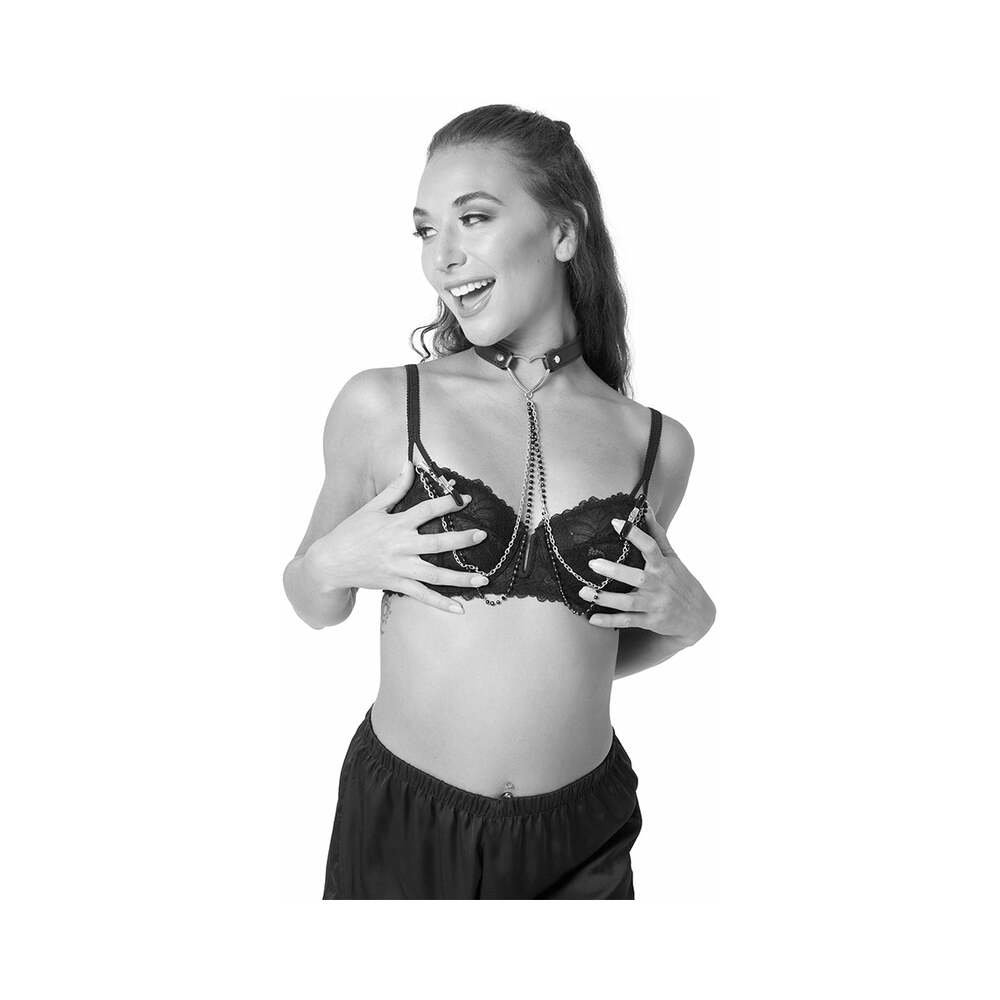 Sportsheets Sex & Mischief Amor Adjustable Collar with Nipple Clamps Black - Image 4