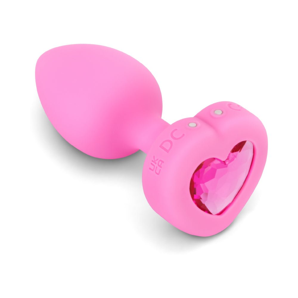 b-Vibe Vibrating Heart Anal Plug with Heart-Shaped Jewel Base Small/Medium Pink - Image 3