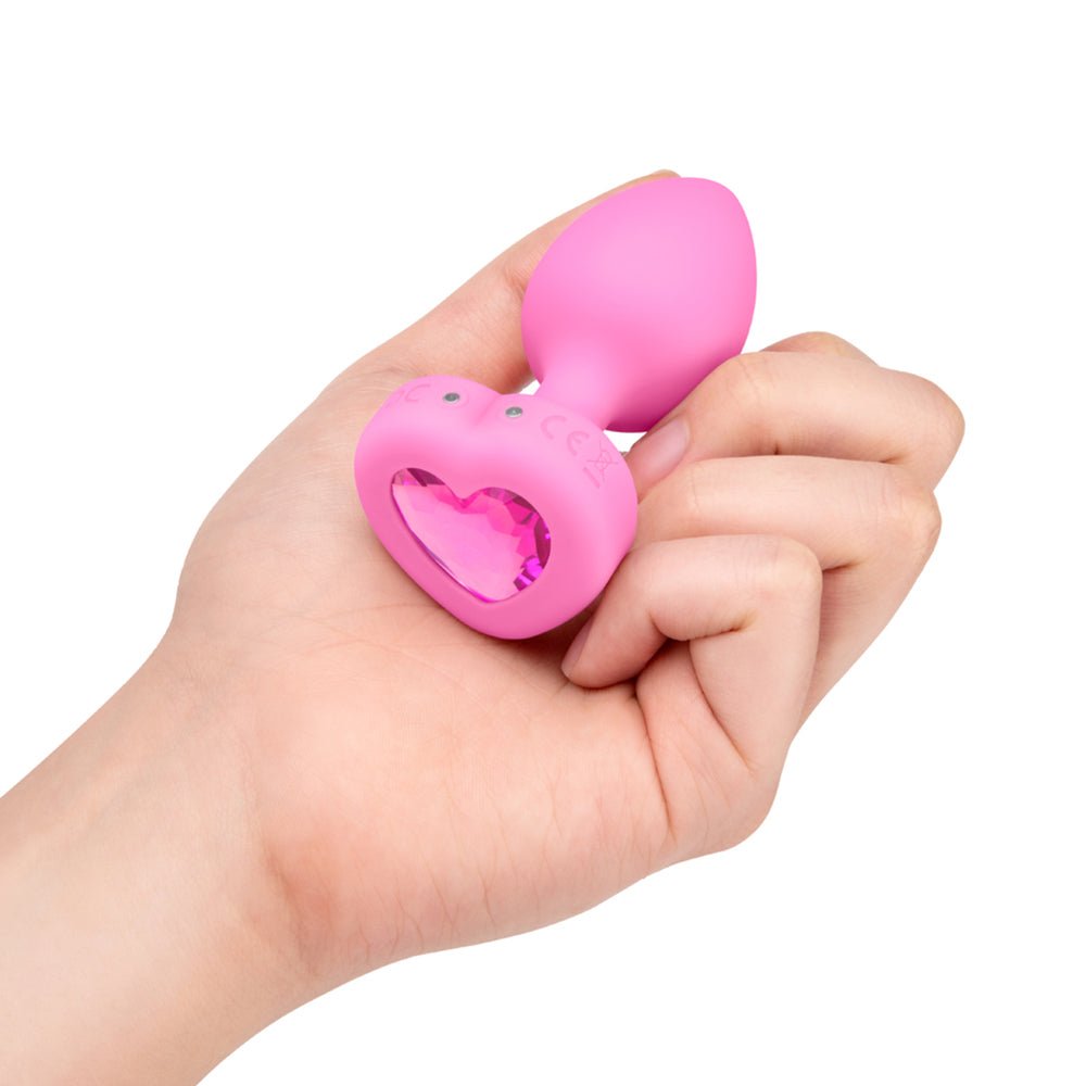 b-Vibe Vibrating Heart Anal Plug with Heart-Shaped Jewel Base Small/Medium Pink - Image 5