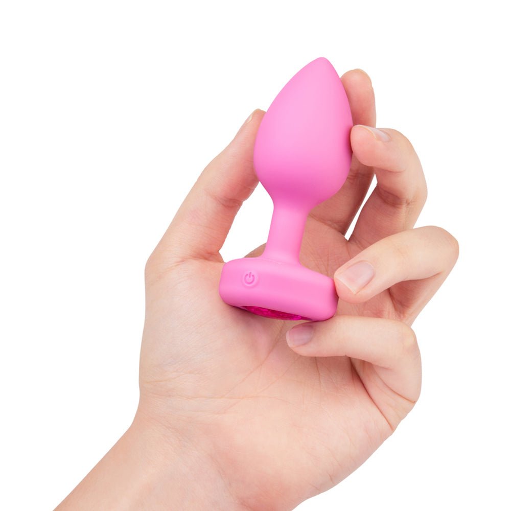 b-Vibe Vibrating Heart Anal Plug with Heart-Shaped Jewel Base Small/Medium Pink - Image 6