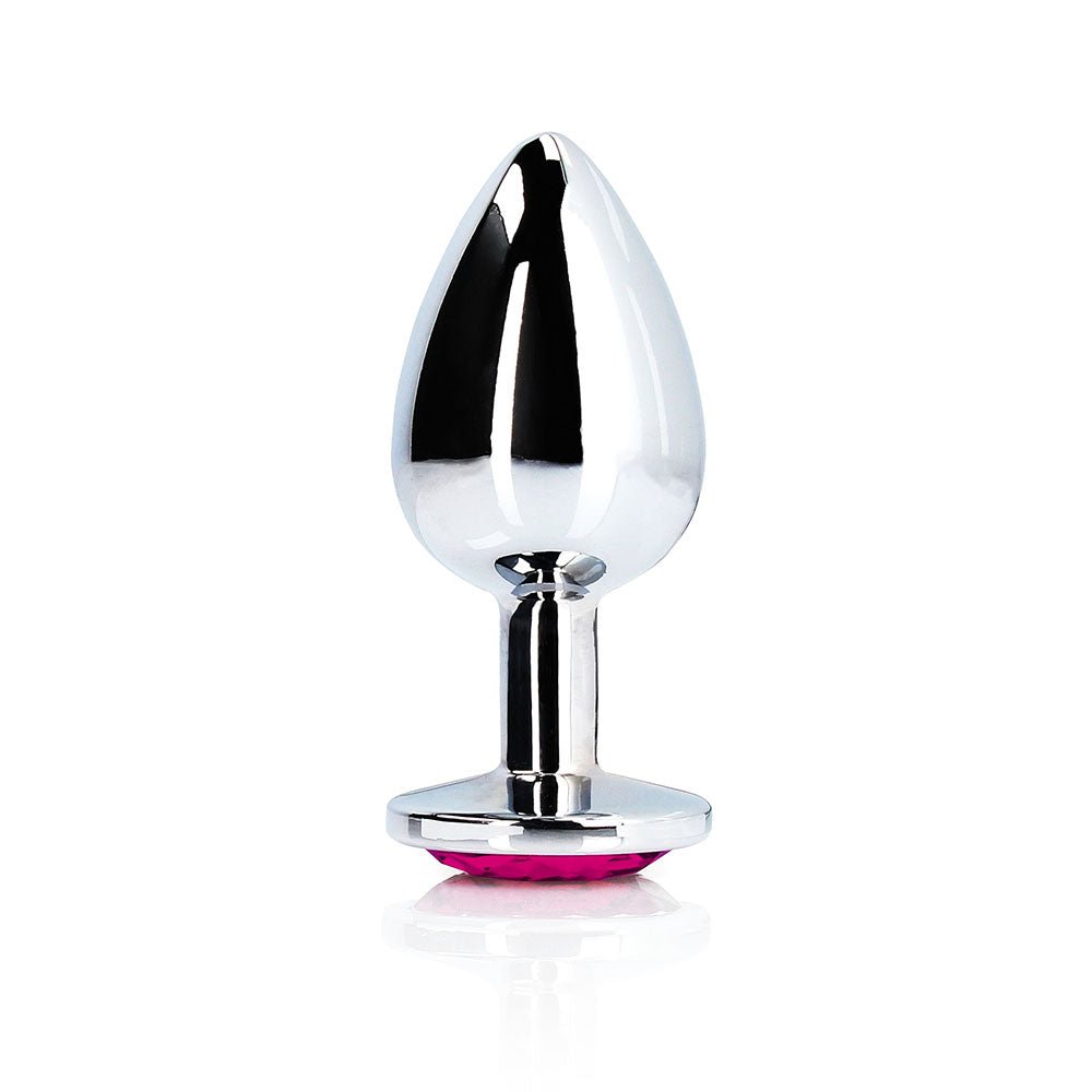 Ouch! Heart Gem Butt Plug Small Silver/Rubellite Pink - Image 2