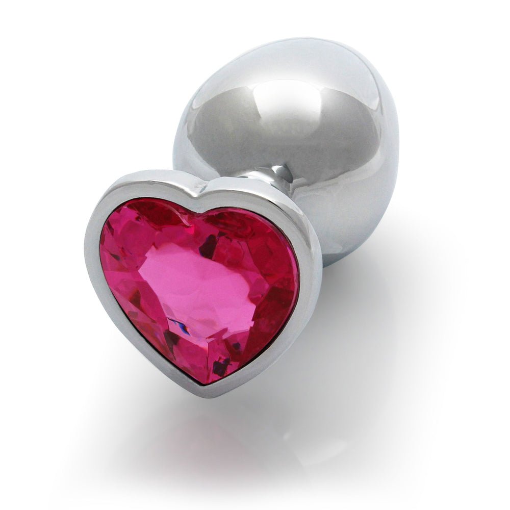 Ouch! Heart Gem Butt Plug Medium Silver/Rubellite Pink - Image 6