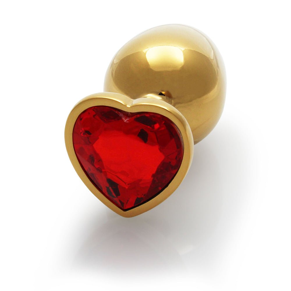 Ouch! Heart Gem Butt Plug Medium Gold/Ruby Red - Image 5