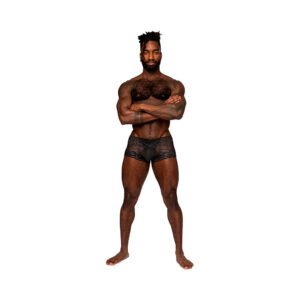 Male Power Sassy Lace Mini Short Sheer Pouch Black L