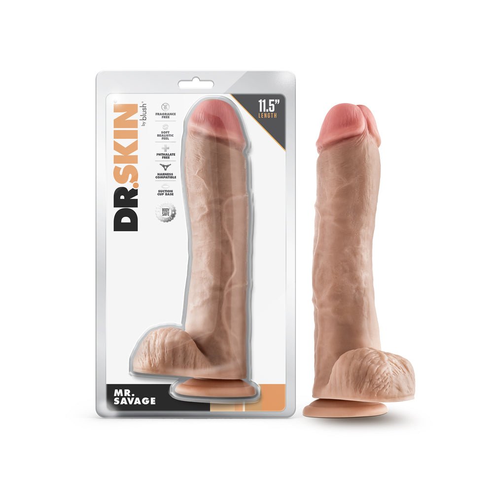 Dr. Skin Mr. Savage Realistic 11.5 in. Dildo with Balls Beige