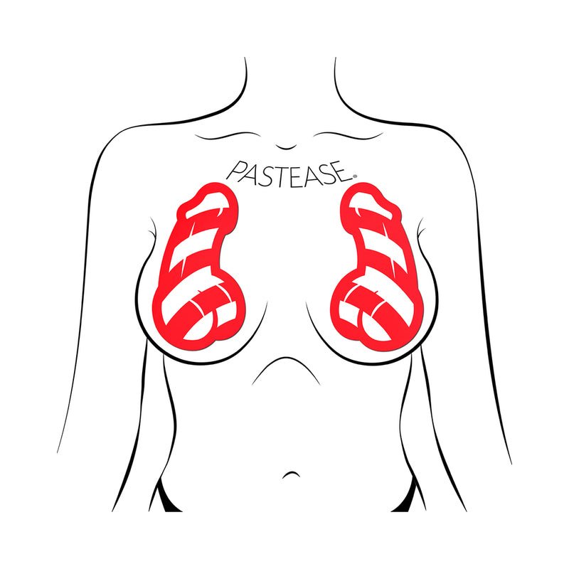Pastease Candy Cane Penis Pasties Red/White - Image 2