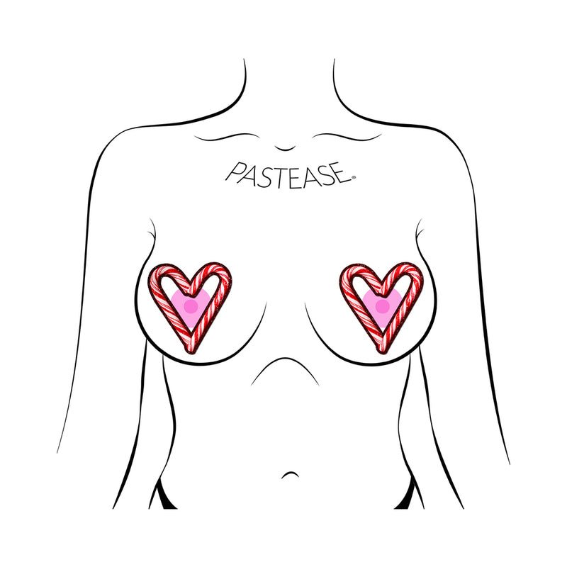 Pastease Peek-A-Boob Candy Cane Heart Pasties Red/White - Image 2