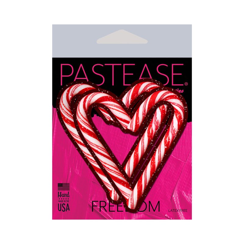 Pastease Peek-A-Boob Candy Cane Heart Pasties Red/White - Image 3