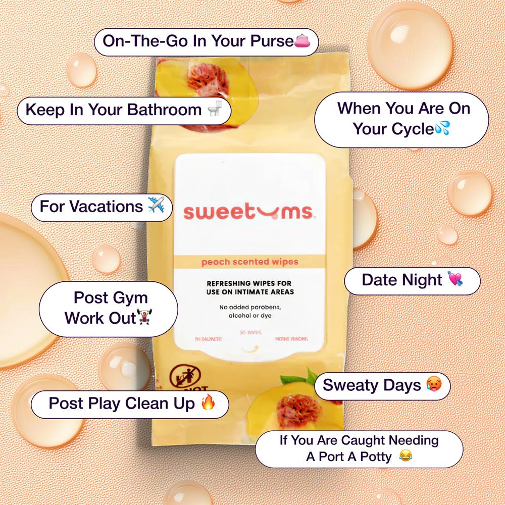 Sweetums Intimate Wipes Peach Scent (Unflavored) 30-Pack - Image 2