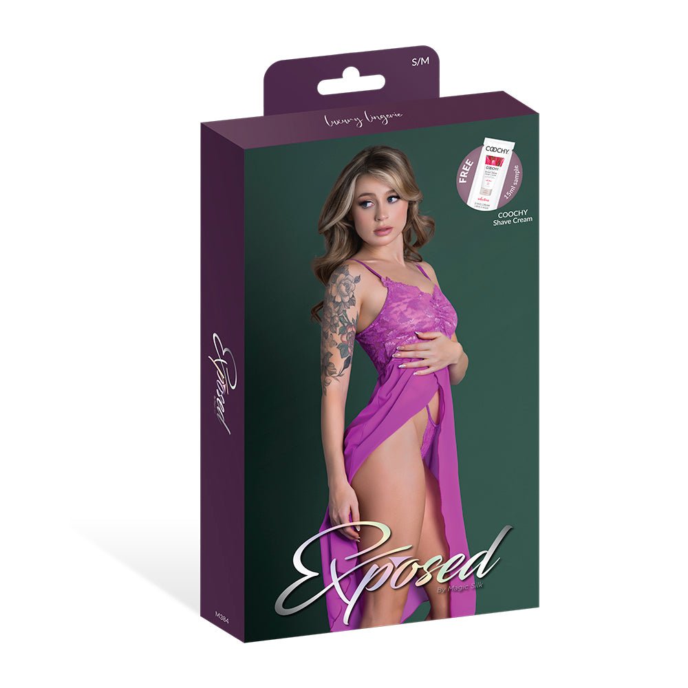 Magic Silk Butterfly Fantasies Gown & Thong Set Neon Purple L/XL - Image 6