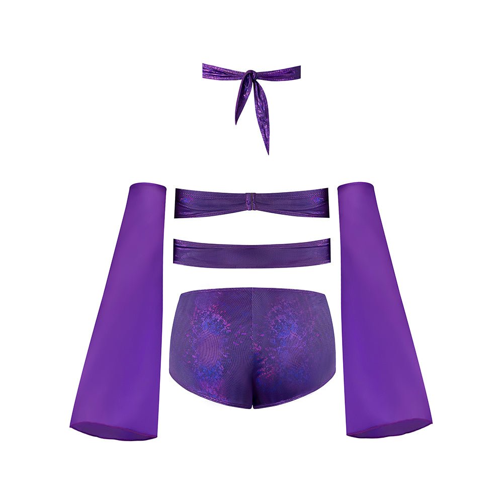 Magic Silk Glimmer Wrap Bralette, Booty Shorts & Sleeve Set Purple Disco Queen Size - Image 5