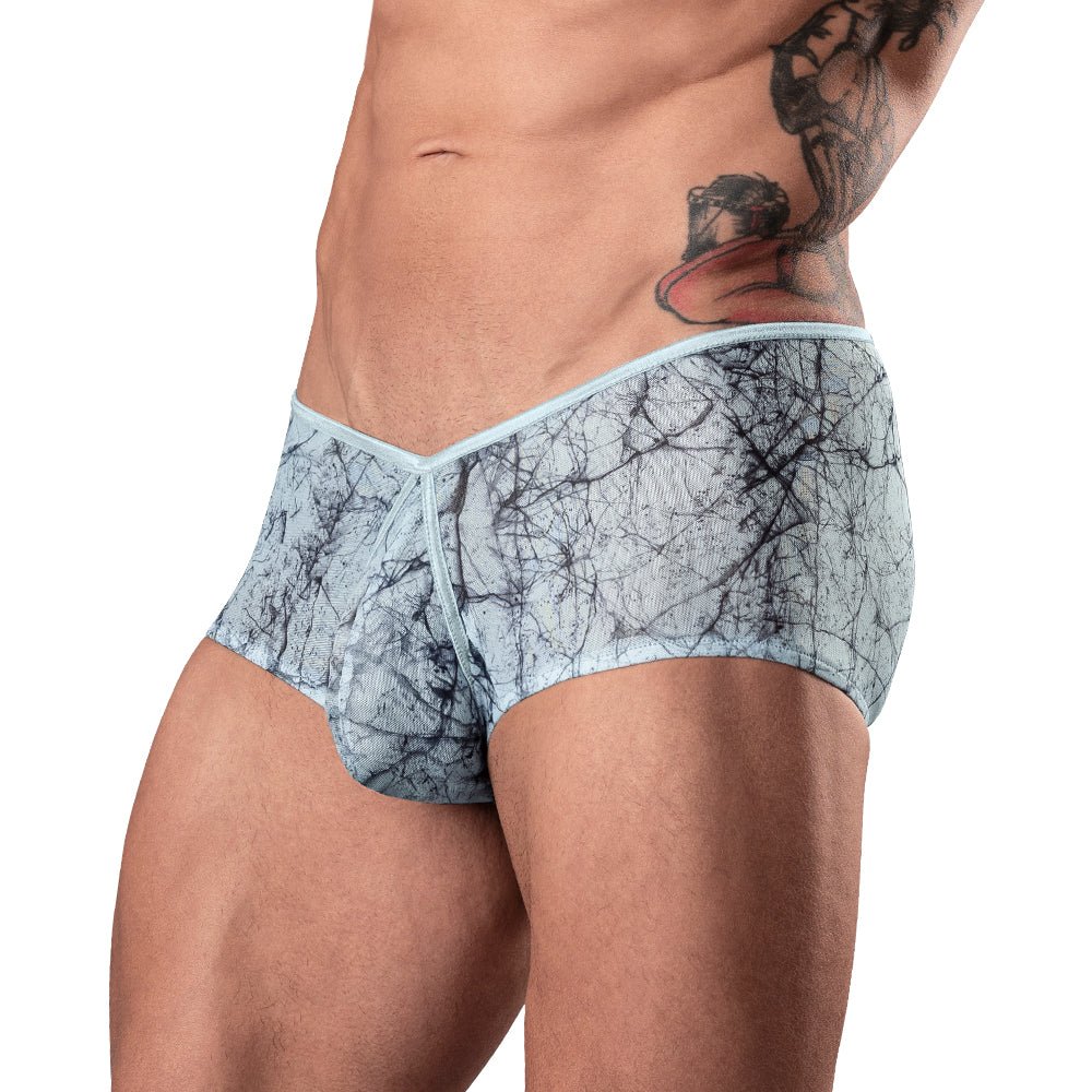 Male Power Marble Mesh Micro Mini Short Silver Blue XL - Image 2