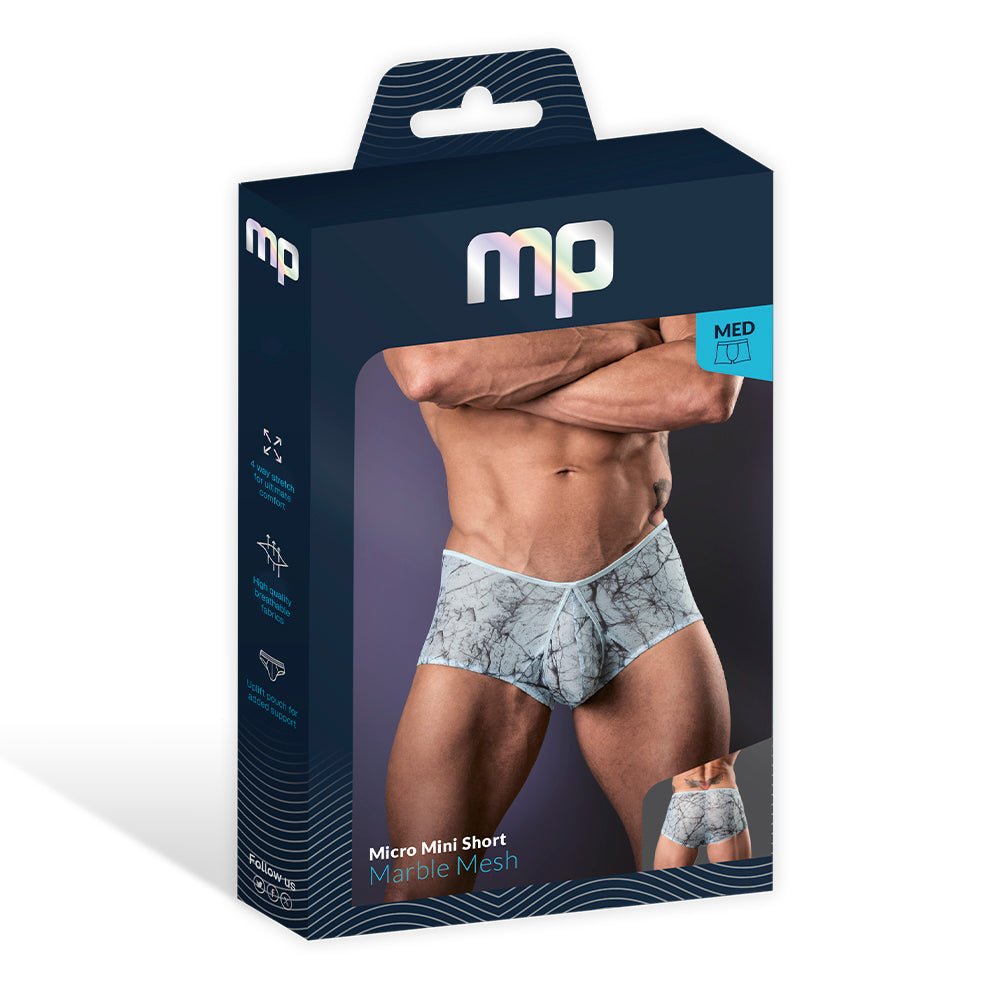 Male Power Marble Mesh Micro Mini Short Silver Blue XL - Image 6