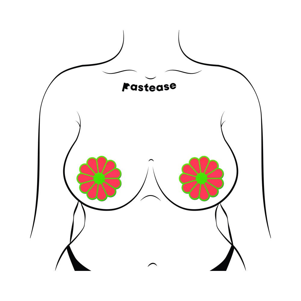 Pastease Daisy: Neon Green & Glow-in-the-Dark Neon Pink Petal Pasties Nipple Covers - Image 3