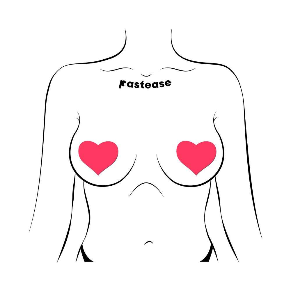 Pastease Love: Glow-in-the-Dark Neon Pink Heart Pasties Nipple Covers - Image 2