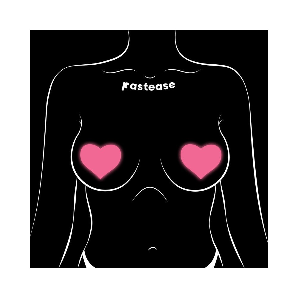 Pastease Love: Glow-in-the-Dark Neon Pink Heart Pasties Nipple Covers - Image 5