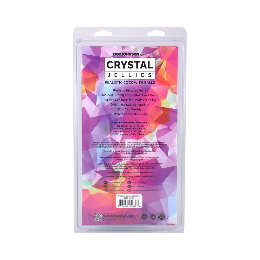 Crystal Jellies 7 in. Realistic Cock with Balls Teal - Image 3