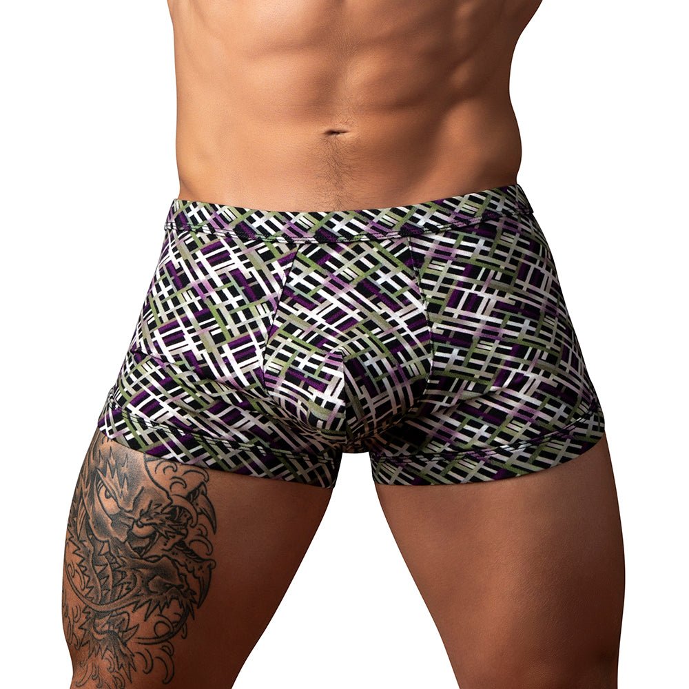 Male Power Gridlock''d Short with Strap Print L