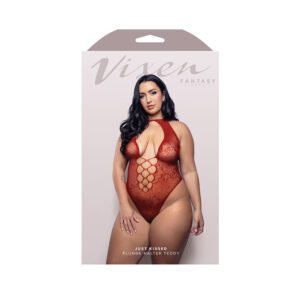 Fantasy Lingerie Vixen Just Kissed Halter Tie Plunge Teddy Red Queen Size