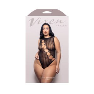 Fantasy Lingerie Vixen Latest Obsession Teddy with Diagonal Rhinestone Accent Cut-Outs Black Queen Size