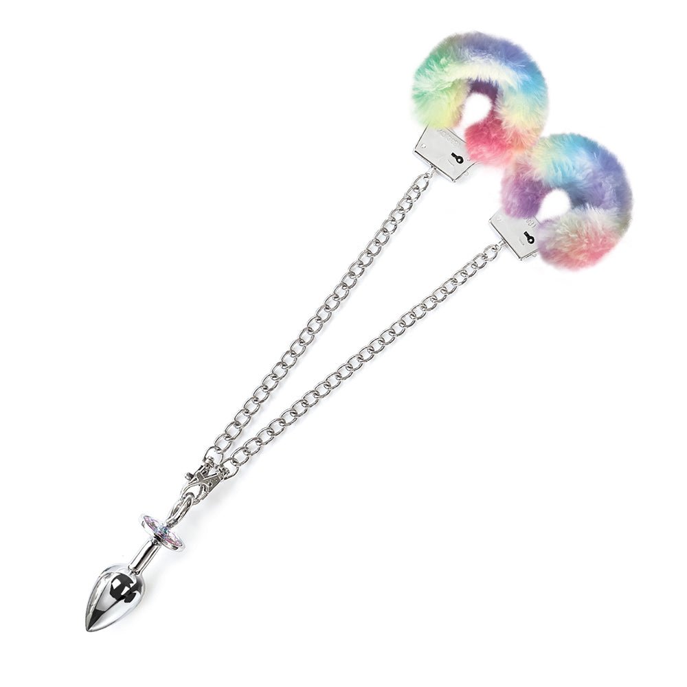 NIXIE Metal Butt Plug & Furry Handcuff Set Medium Unicorn - Image 2